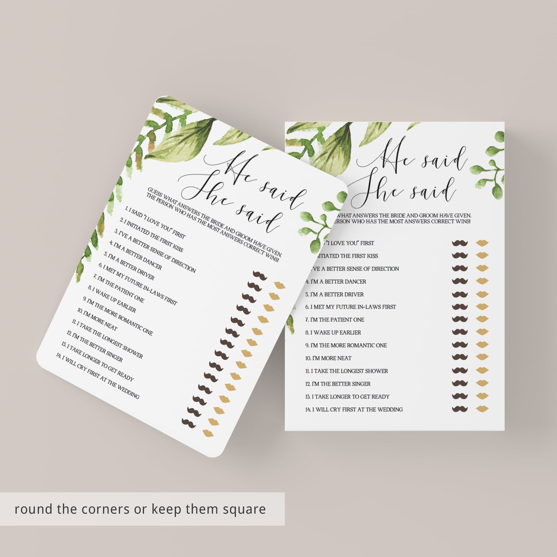 classy bridal shower bride or groom game cards