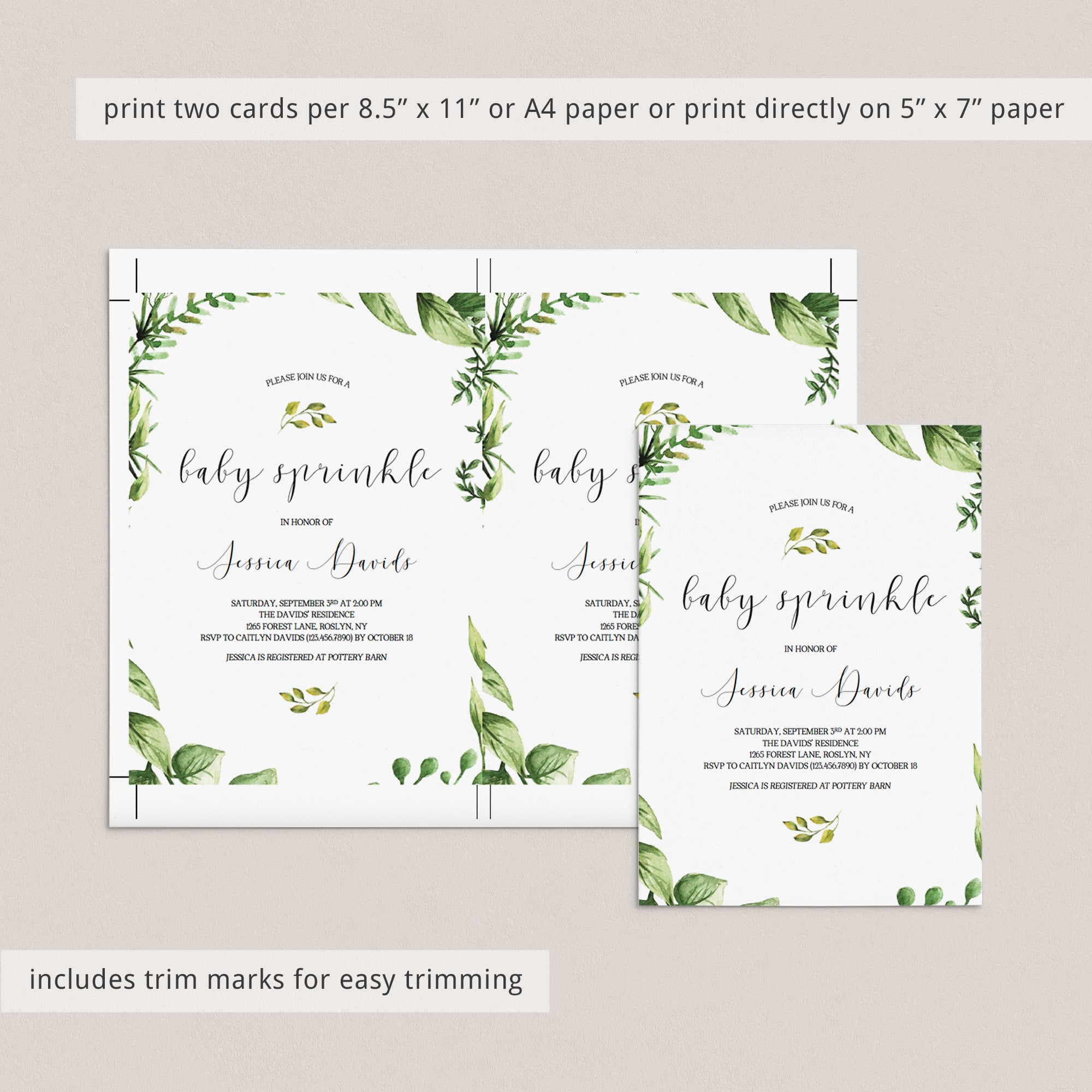 Baby sprinkle evite template PDF file green wreath by LittleSizzle