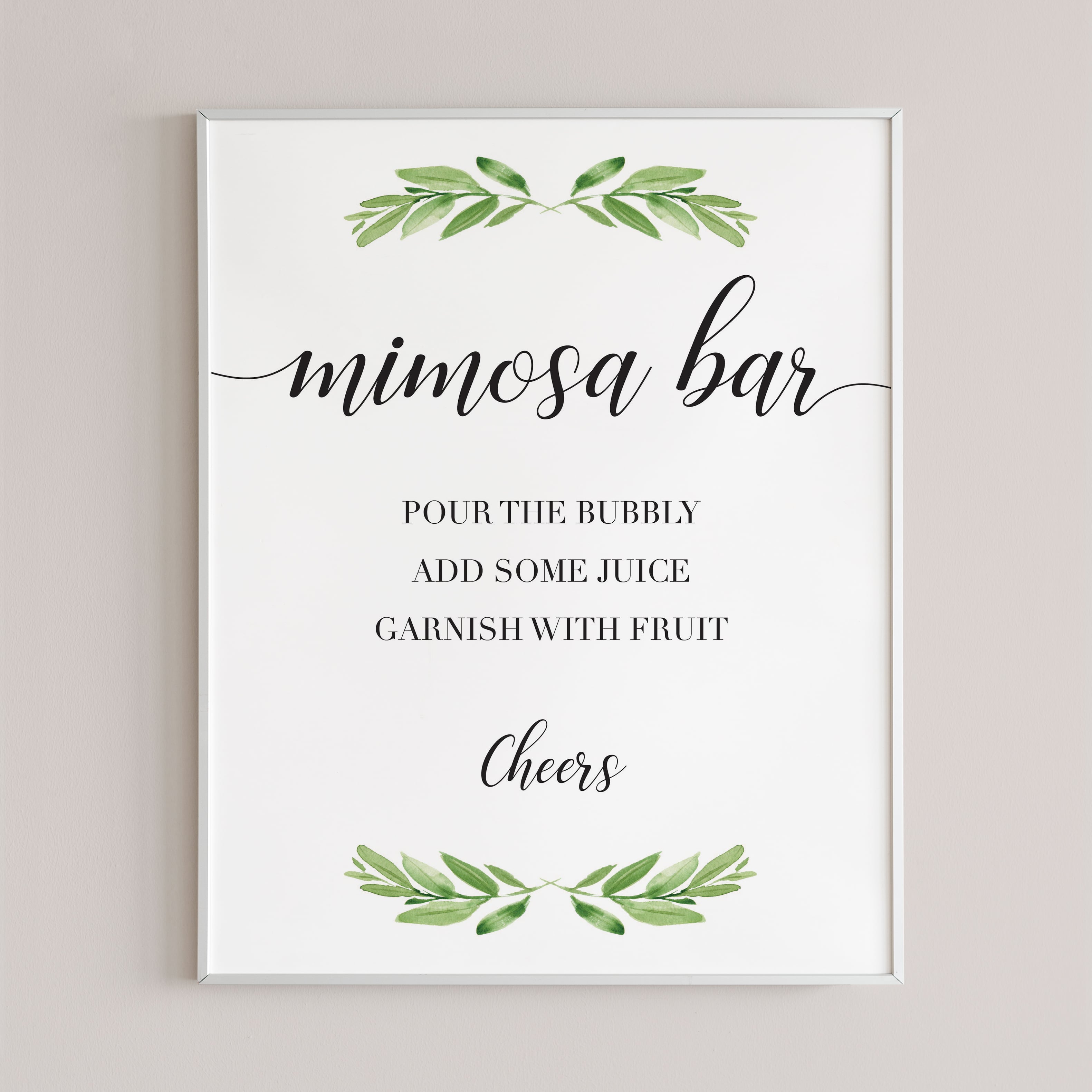 watercolor green leaves bridal party table signs