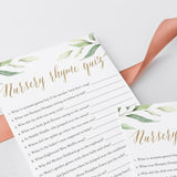 Watercolor Greenery Baby Shower Nursery Rhyme Game