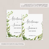 Welcome To Baby Shower Sign PDF Template Green Leaves