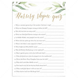 Watercolor Greenery Baby Shower Nursery Rhyme Game by LittleSizzle