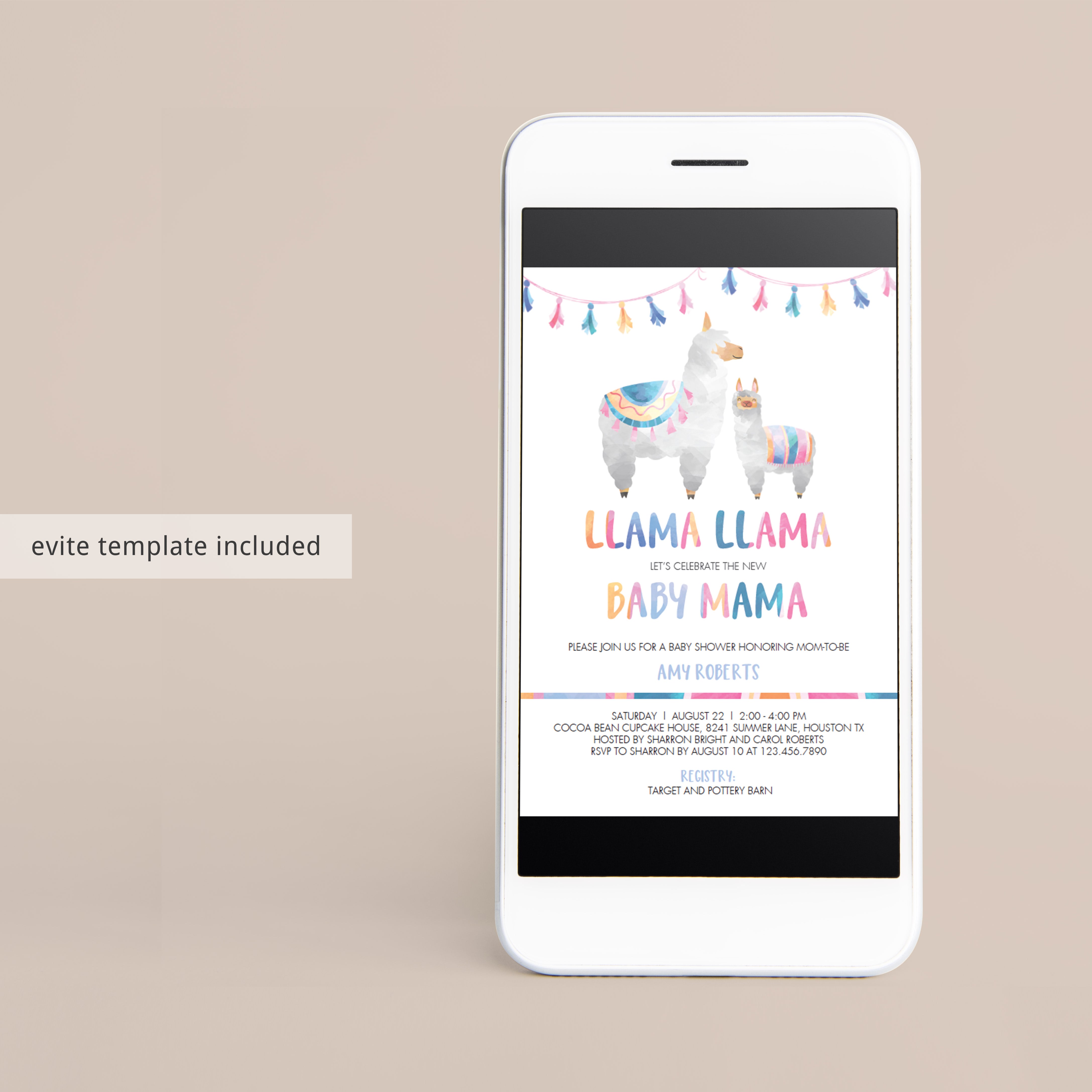 Watercolor baby and mama llama invitation for baby party by LittleSizzle