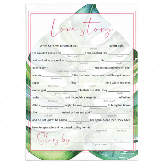 watercolor monstera leaf wedding shower games printable by LittleSizzle
