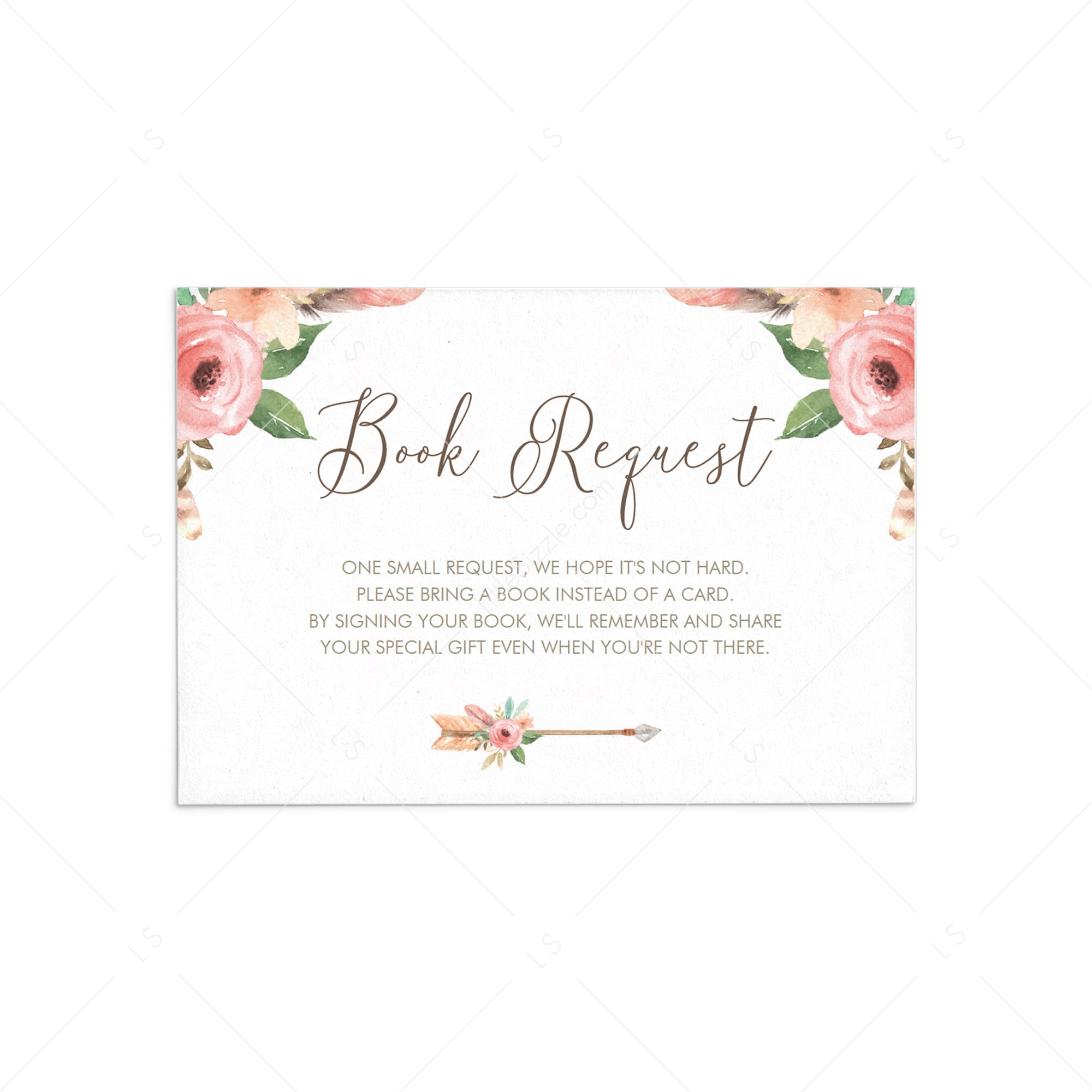 Baby Shower Book Request Card with Watercolor Roses by LittleSizzle