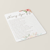 Watercolor Flowers Baby Shower Nursery Rhyme Quiz Printable
