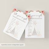 Floral Teepee BabyShower The Price is Right Printable