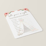 Floral Teepee BabyShower The Price is Right Printable