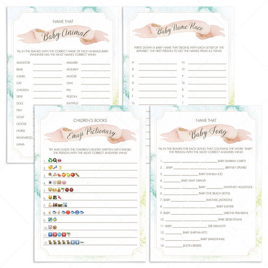 Printable Watercolor Baby Shower Games by LittleSizzle
