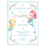 Mermaid Baby Shower Invitation Template Watercolor by LittleSizzle