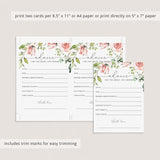 floral bridal shower keepsakes printables