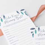 Printable Who Knows Mommy Best Quiz with Watercolor Leaves
