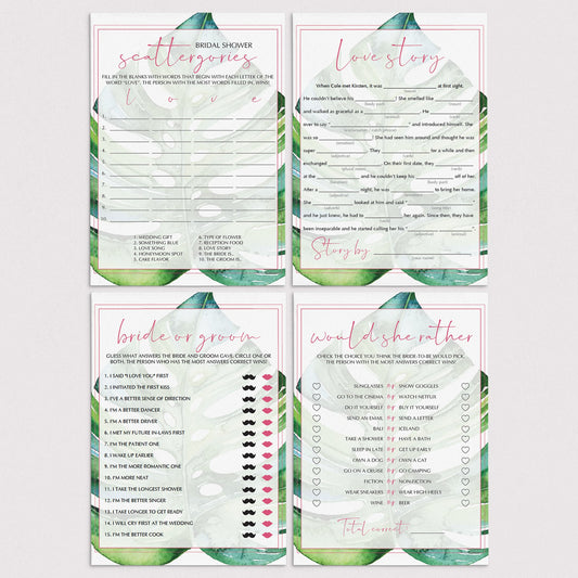 tropical games for bridal shower monstera leaves decorations