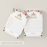 Floral Unicorn Dear Baby Printable Baby Shower Cards