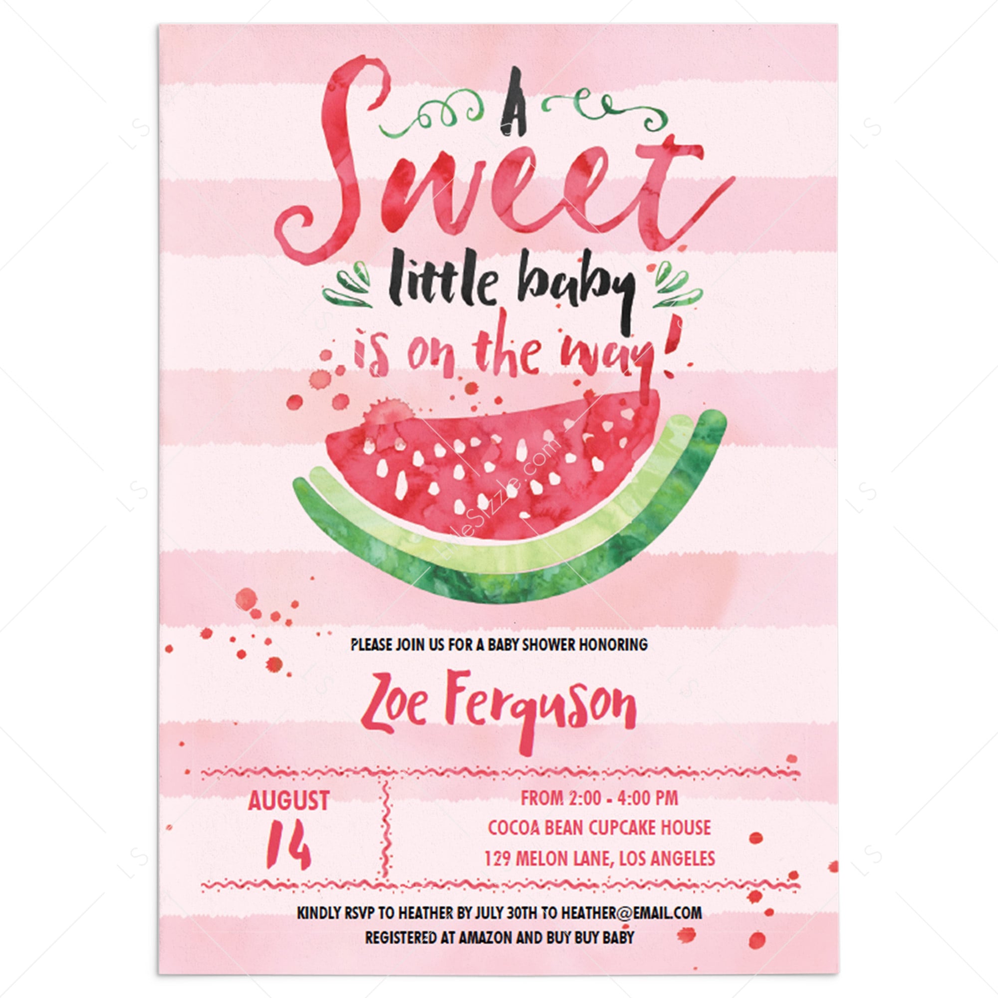 watermelon baby shower invitation template for girl | instant download