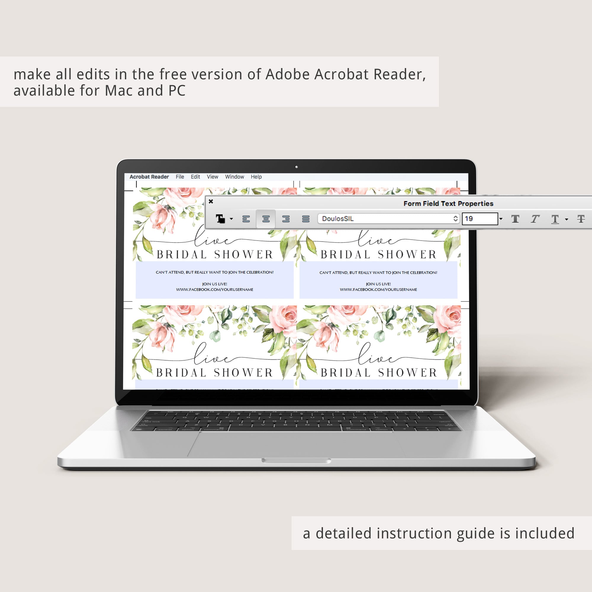 Virtual bridal shower cards editable template by LittleSizzle