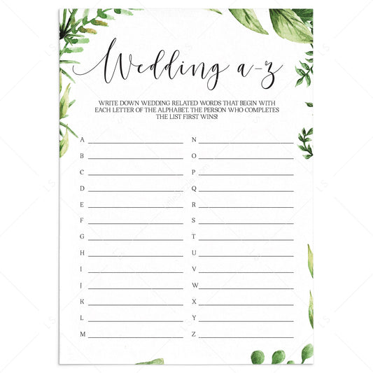 wedding a-z bridal shower game instant download by LittleSizzle