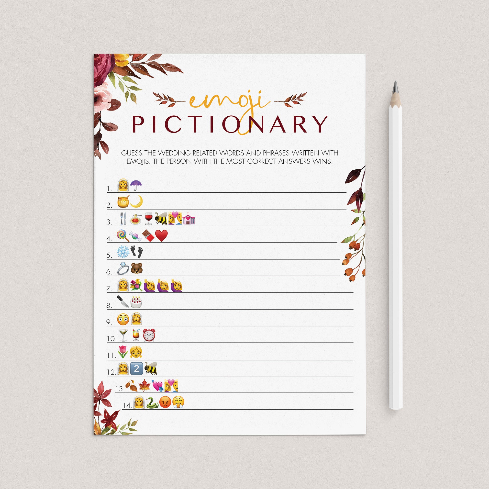 Emojis Bridal Shower Game Printable Burgundy Floral by LittleSizzle