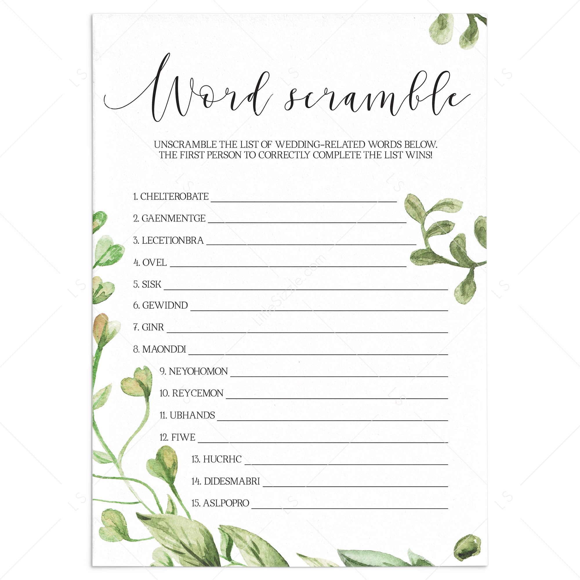 wedding word scramble printable games by LittleSizzle