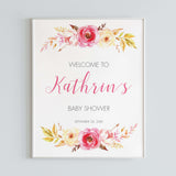 Pink Floral Baby Shower Welcome Poster Template