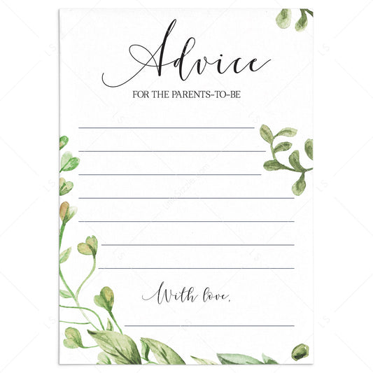 Baby shower advice cards for new parents printable green by LittleSizzle