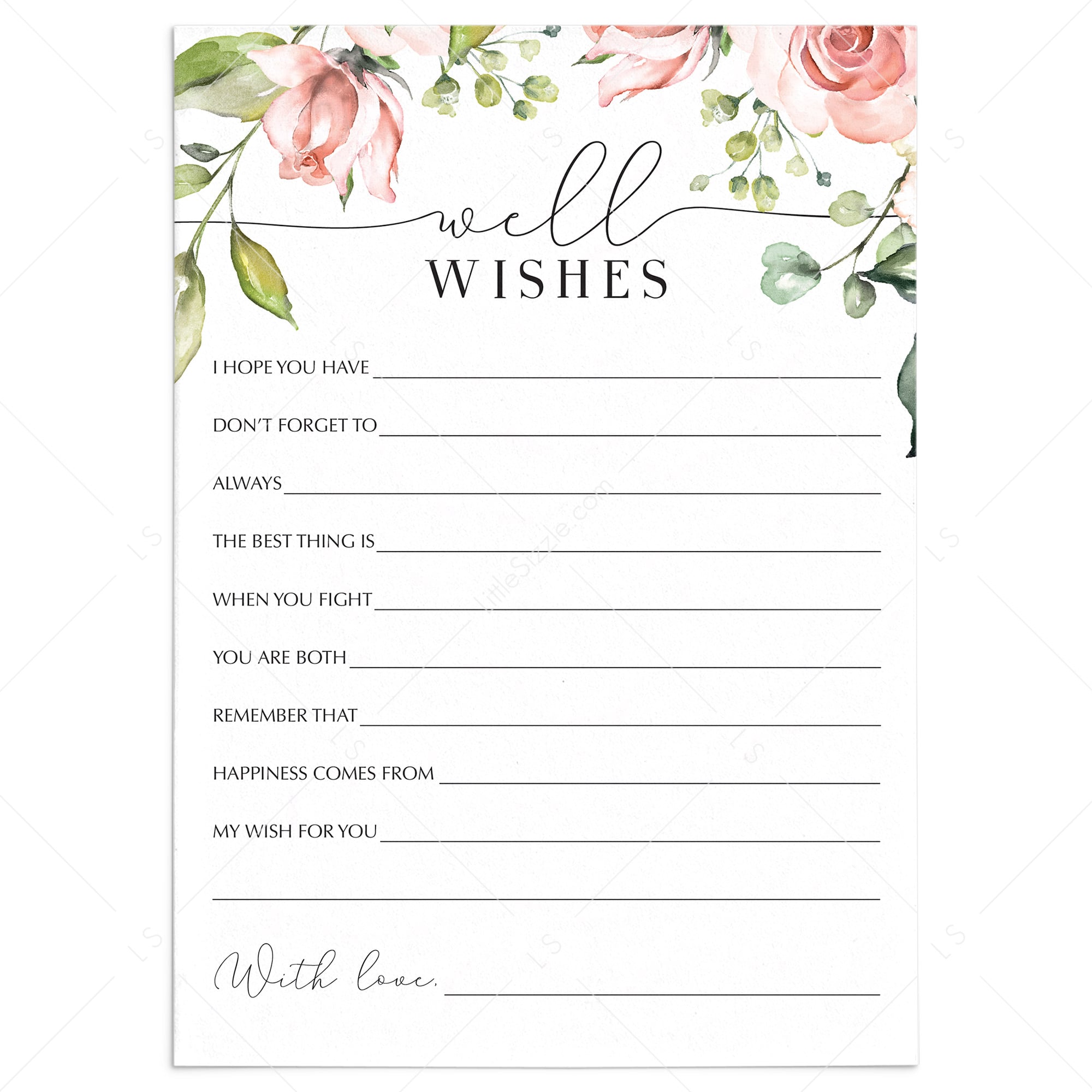 Printable Well Wishes Cards with Blush Roses | Instant download – LittleSizzle printable-well-wishes-cards-with-blush-roses-instant-download-littlesizzle
