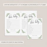 Well Wishes for Baby Cards Greenery Theme Instant Download
