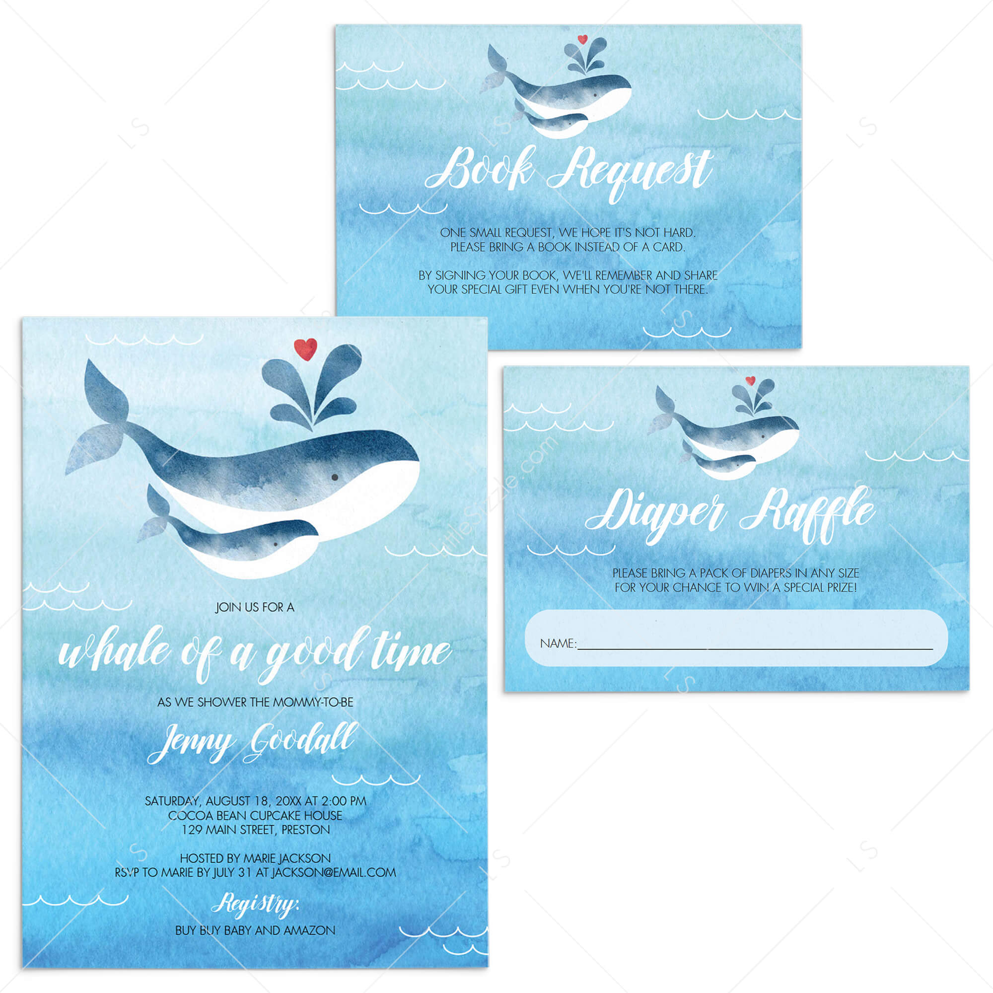Whale invitation set for boy baby shower