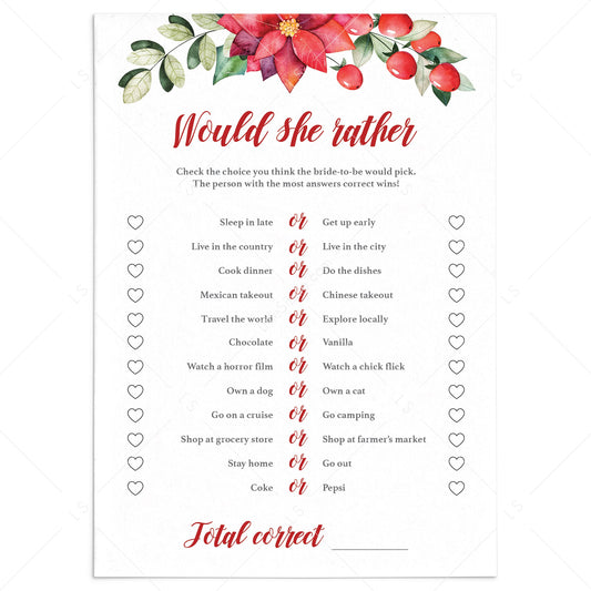 What Would She Rather Bridal Shower Game Printable by LittleSizzle