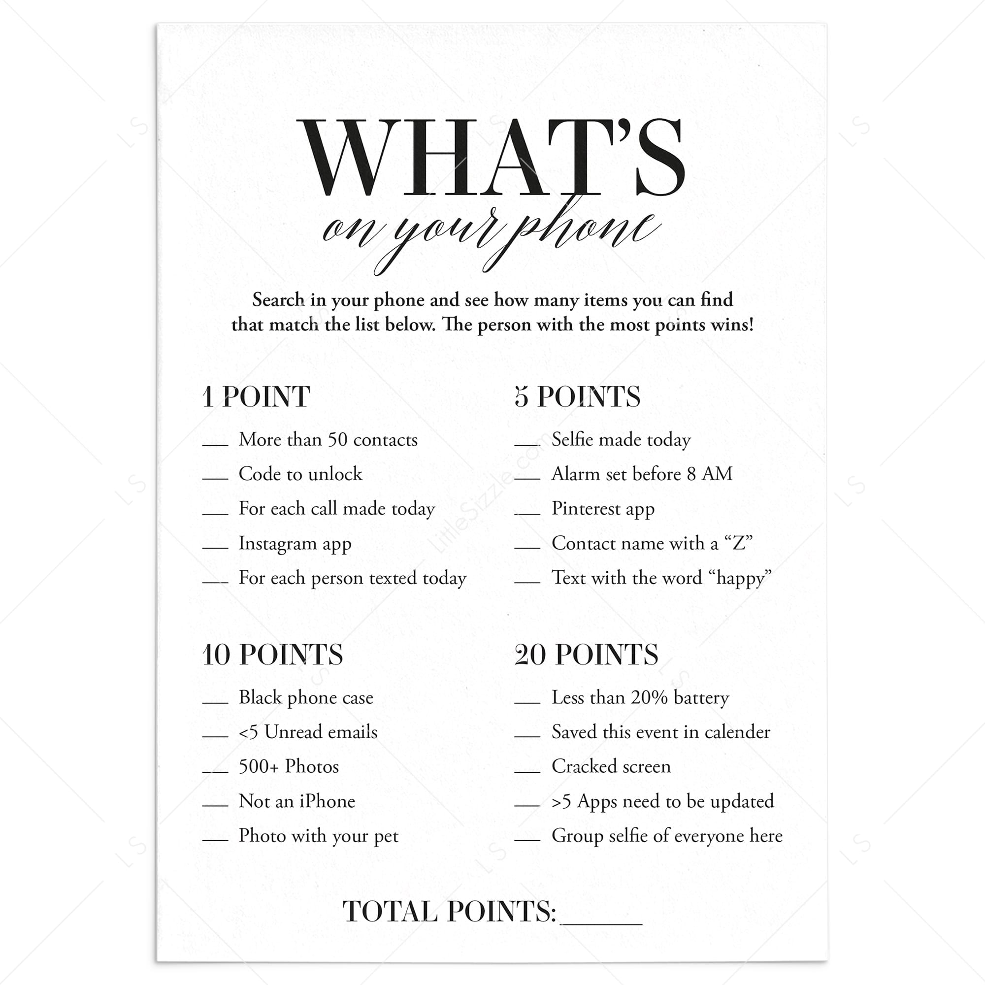 What's On Your Phone Icebreaker Game Printable Instant Download