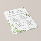 What's In Your Phone Game for Bridal Shower Printable