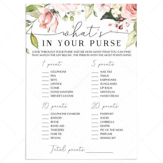 Baby shower purse hunt game printable floral by LittleSizzle
