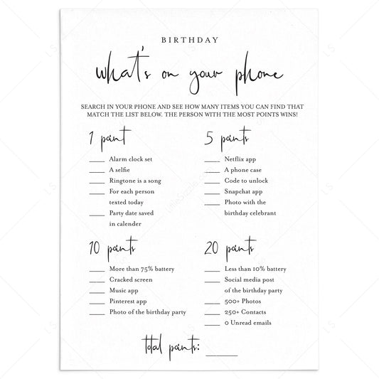 Birthday What's On Your Phone Game Card Printable by LittleSizzle