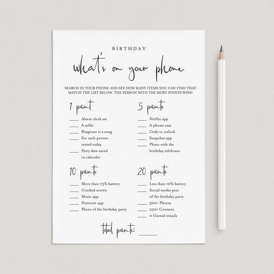Birthday What's On Your Phone Game Card Printable by LittleSizzle