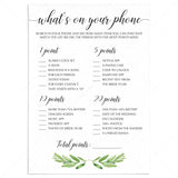 Greenery Bridal Shower Games Whats on Your Phone by LittleSizzle