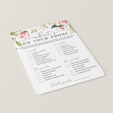 Blush Roses What's On Your Phone Bridal Shower Game Printable
