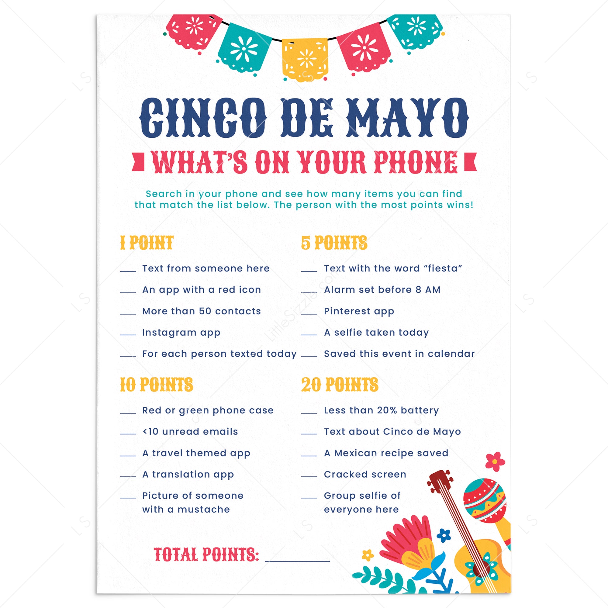 Cinco de Mayo What's On Your Phone Game Printable by LittleSizzle