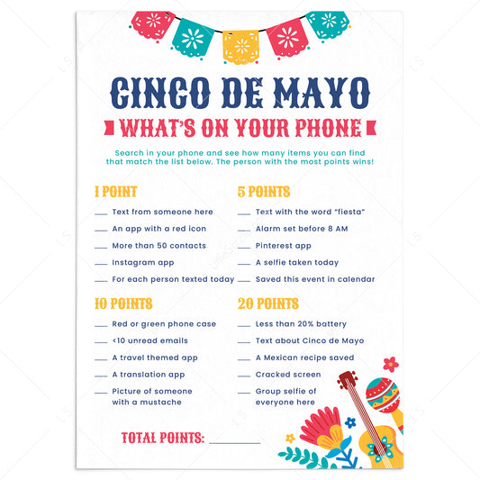 Cinco de Mayo What's On Your Phone Game Printable by LittleSizzle