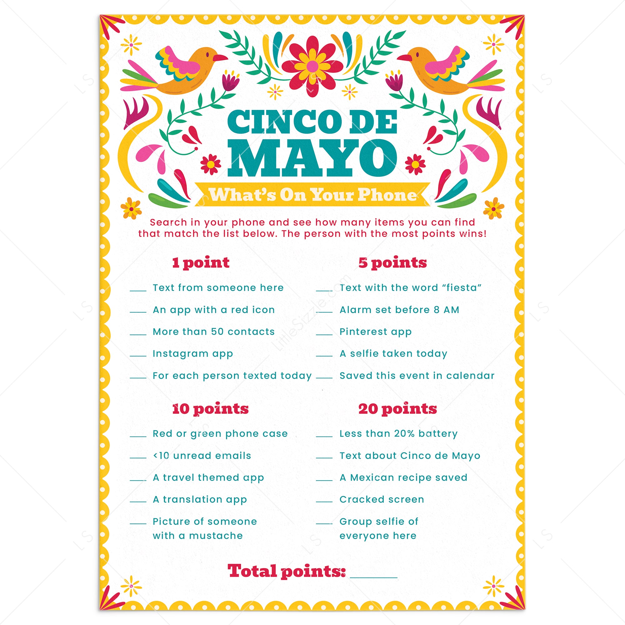 Printable Whats On Your Phone Cinco de Mayo Game by LittleSizzle
