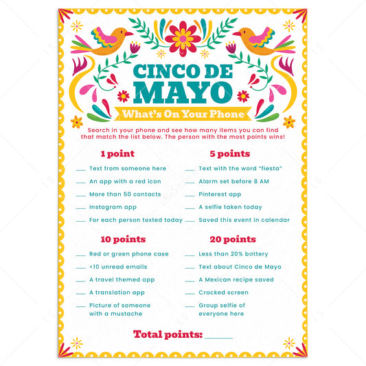 Printable Whats On Your Phone Cinco de Mayo Game by LittleSizzle
