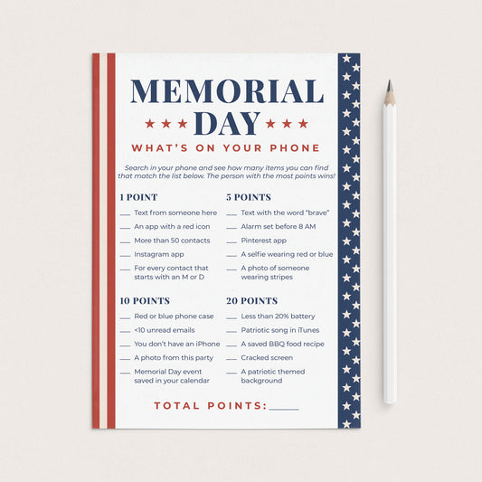Memorial Day Game for Adults Whats On Your Phone by LittleSizzle