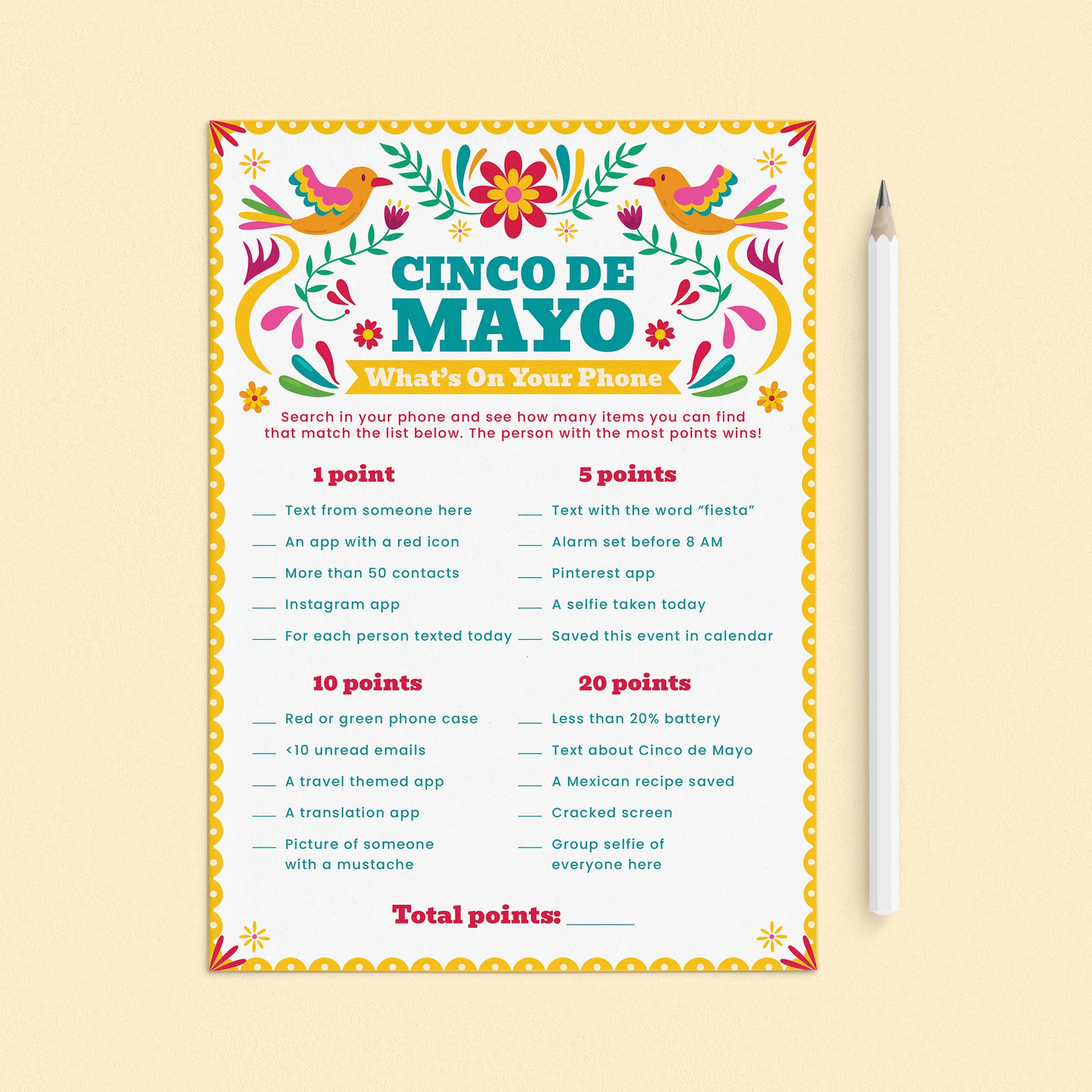 Printable Whats On Your Phone Cinco de Mayo Game by LittleSizzle