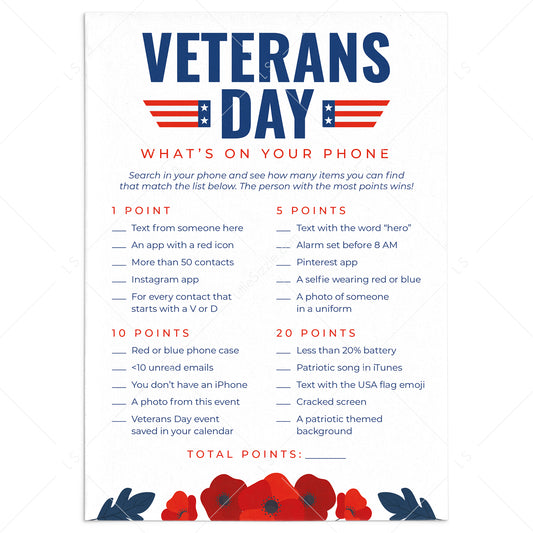 Adult Veterans Day Activity Whats On Your Phone Printable