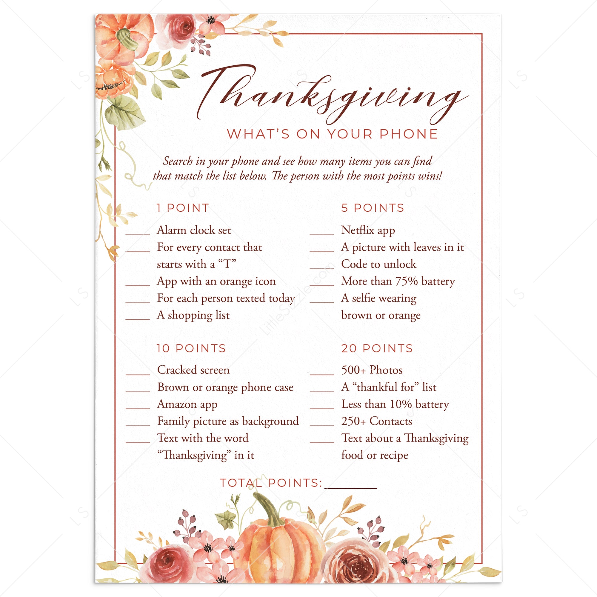Friendsgiving Game What's On Your Phone Printable by LittleSizzle