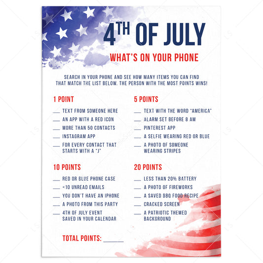 Fun 4th of July Game for Family What's In Your Phone Printable by LittleSizzle