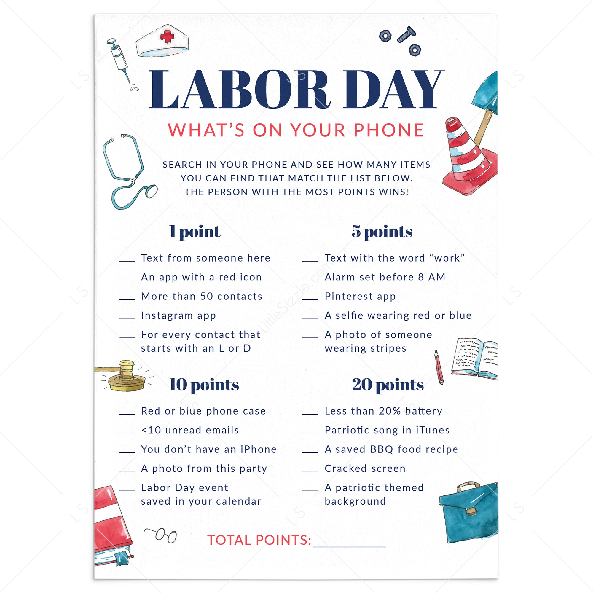 Fun Labor Day Party Game What's On Your Phone Printable by LittleSizzle