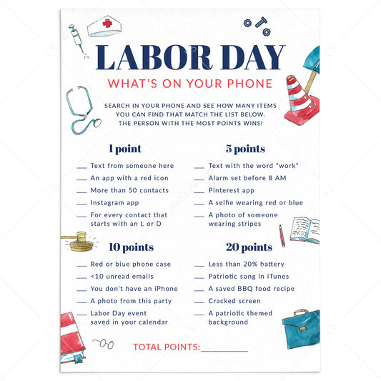 Fun Labor Day Party Game What's On Your Phone Printable by LittleSizzle
