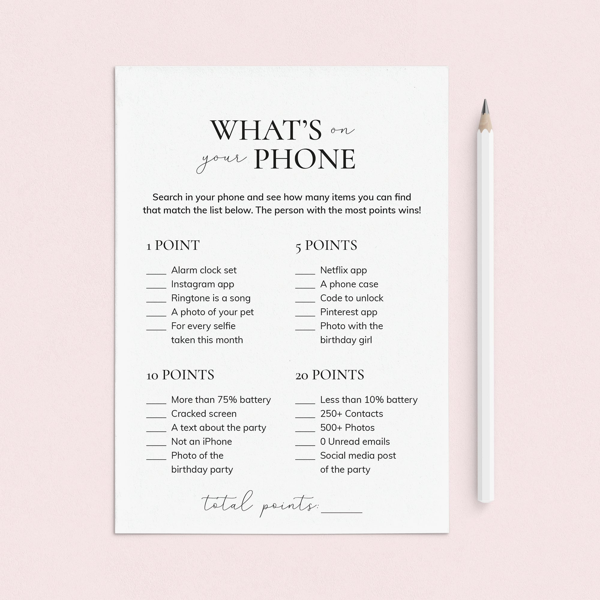 Printable What's On Your Phone Birthday Game for Her by LittleSizzle
