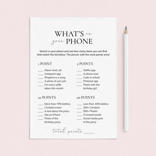 Printable What's On Your Phone Birthday Game for Her by LittleSizzle