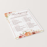 Floral Thanksgiving Dinner Party Trivia Games Printable